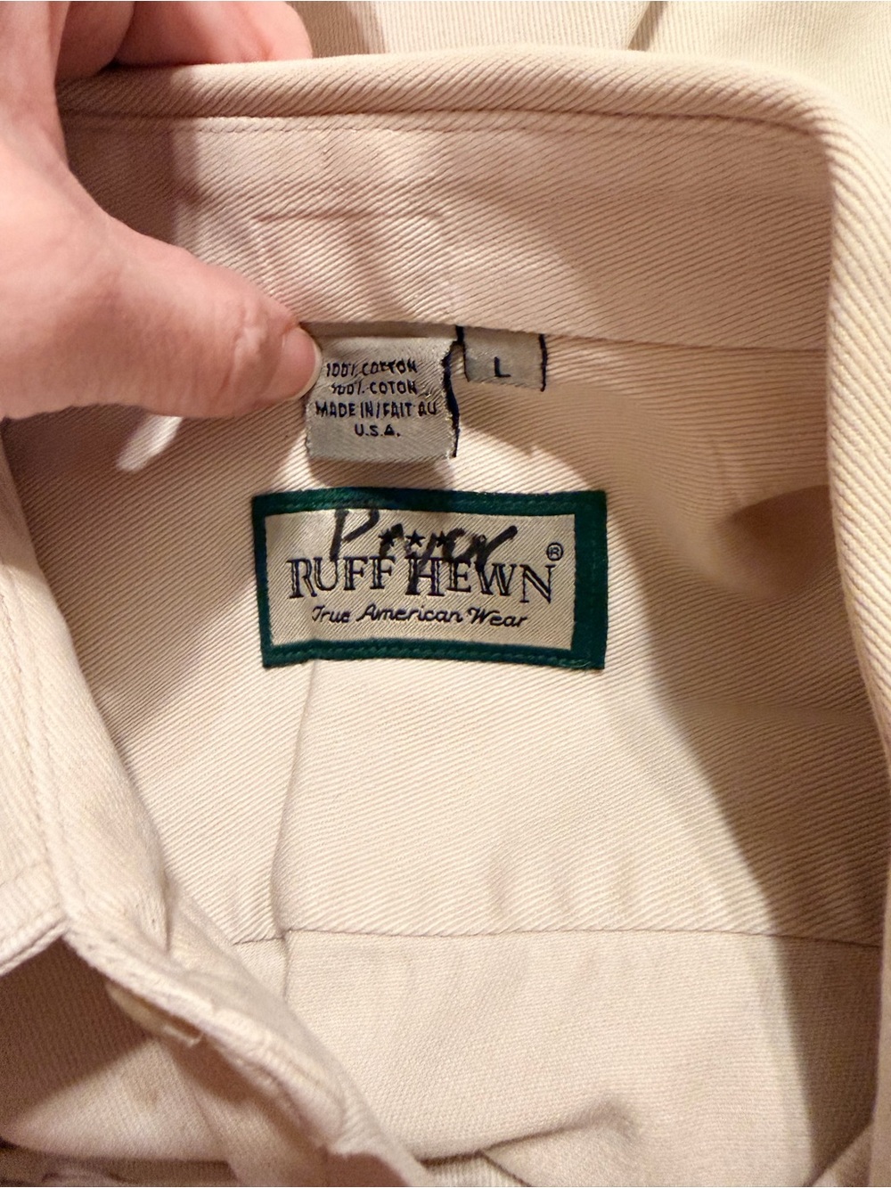 Ruff Hewn Casual Button-Down Shirt in Beige Size Large